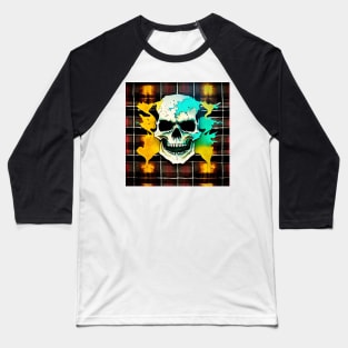 Skull Flames Plaid Grunge Bleach Acid Wash Graphic Skate Punk Biker Baseball T-Shirt